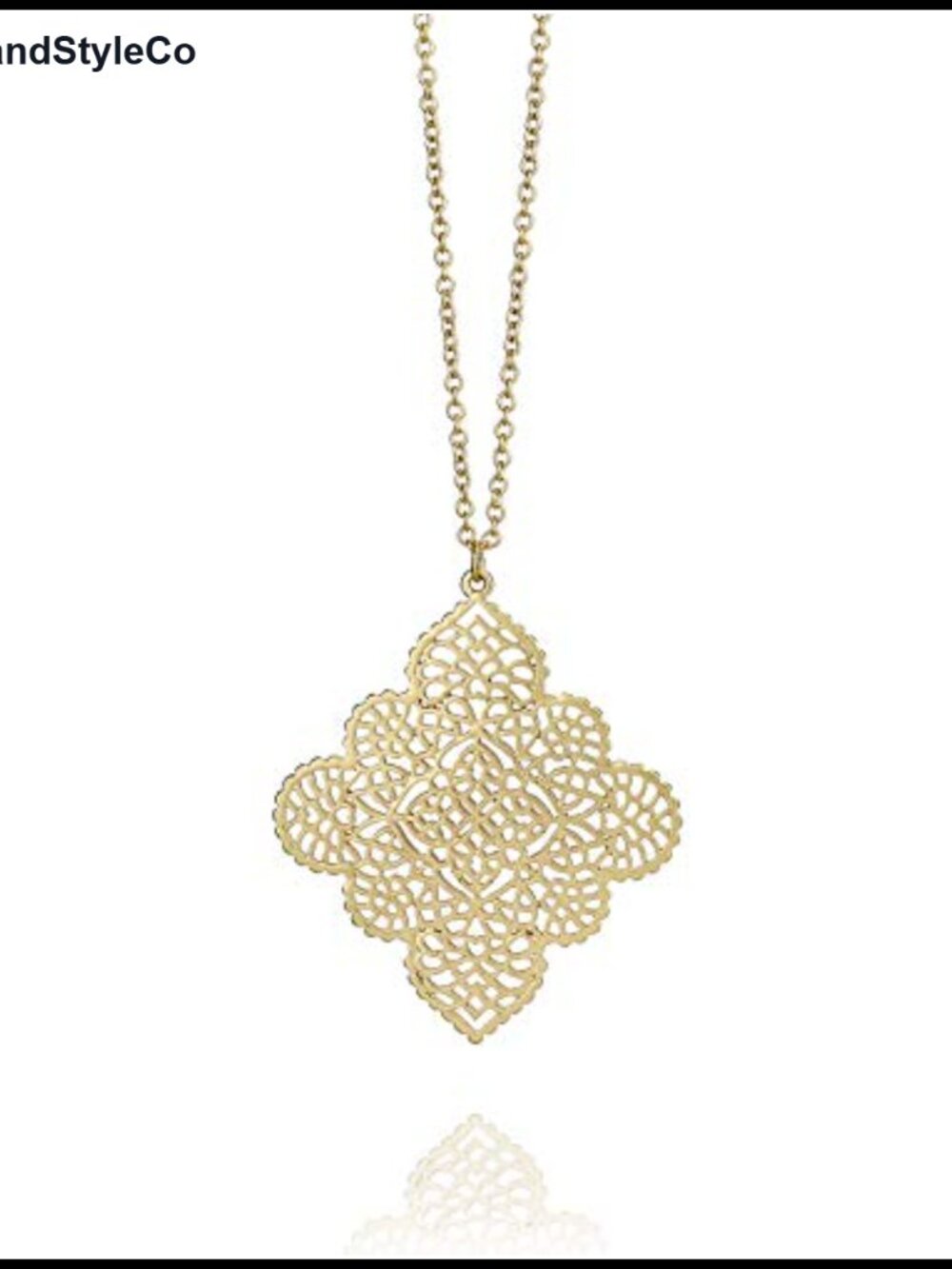 Gold Plated Geometric Floral Leaf Pendant Long Chain Necklace
